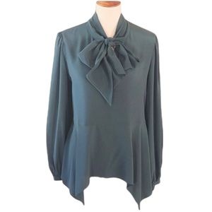 BCBG Max Azria Small Kelleigh Tie-Neck Top $248 Retail Green NEW